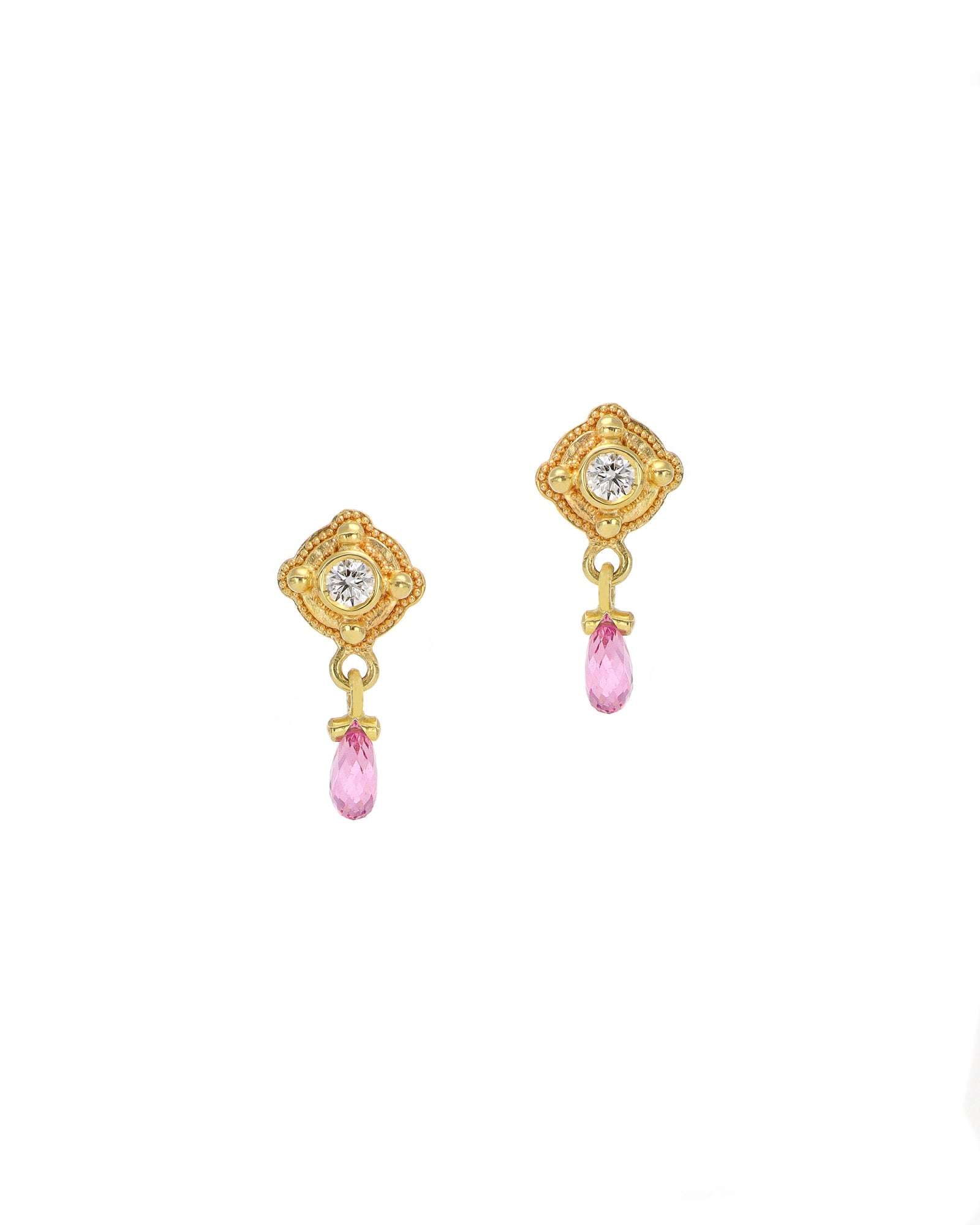 Diamond, Pink Sapphire Drop Earrings