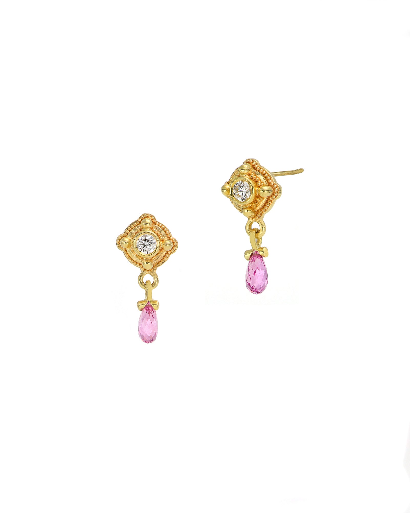 Diamond, Pink Sapphire Drop Earrings