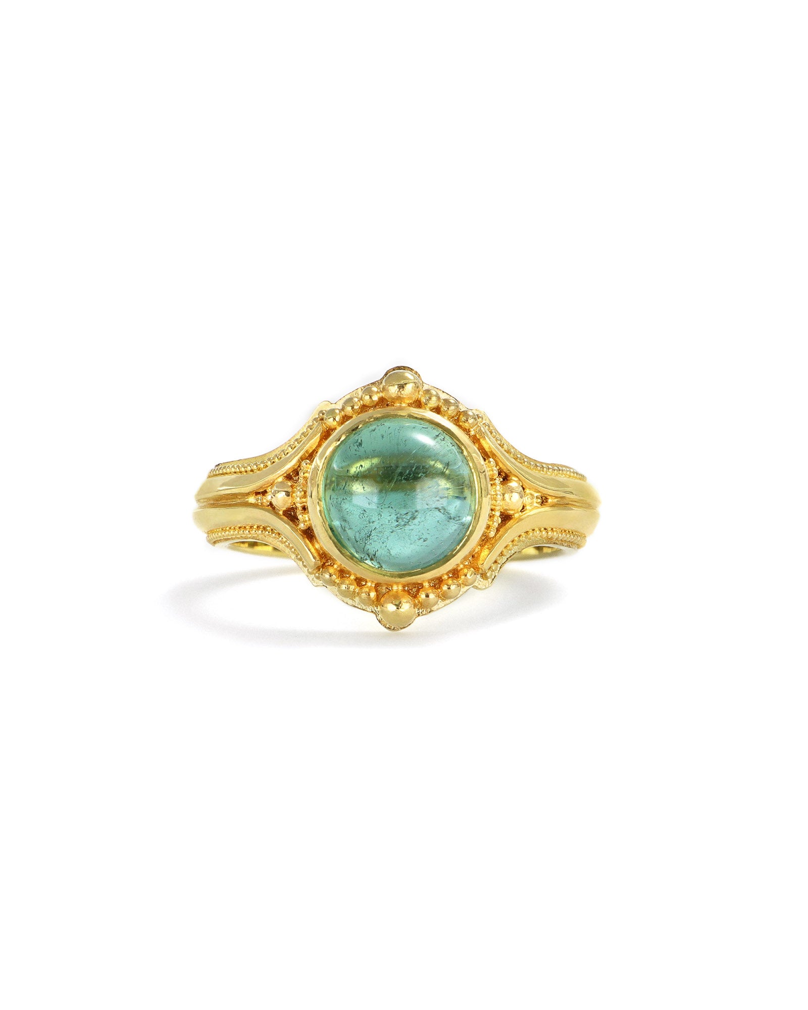 Round Seafoam Tourmaline Cabochon Ring