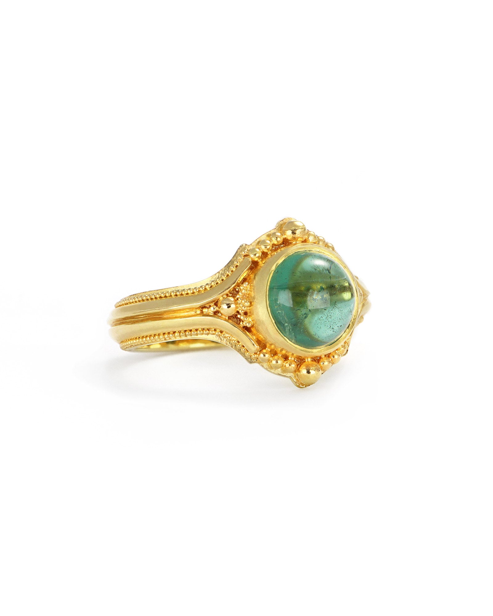 Round Seafoam Tourmaline Cabochon Ring
