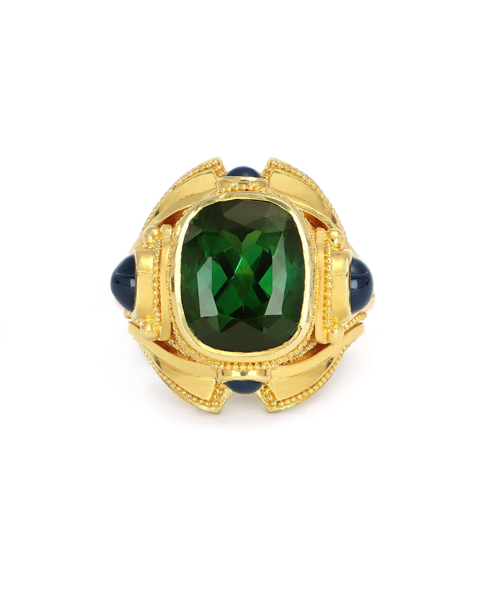 Green Tourmaline and Blue Sapphire Cocktail Ring