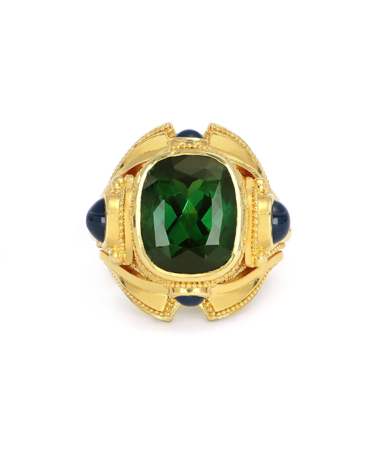 Green Tourmaline and Blue Sapphire Cocktail Ring