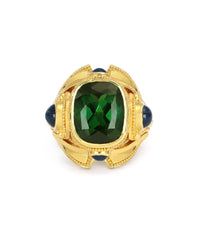 Green Tourmaline and Blue Sapphire Cocktail Ring