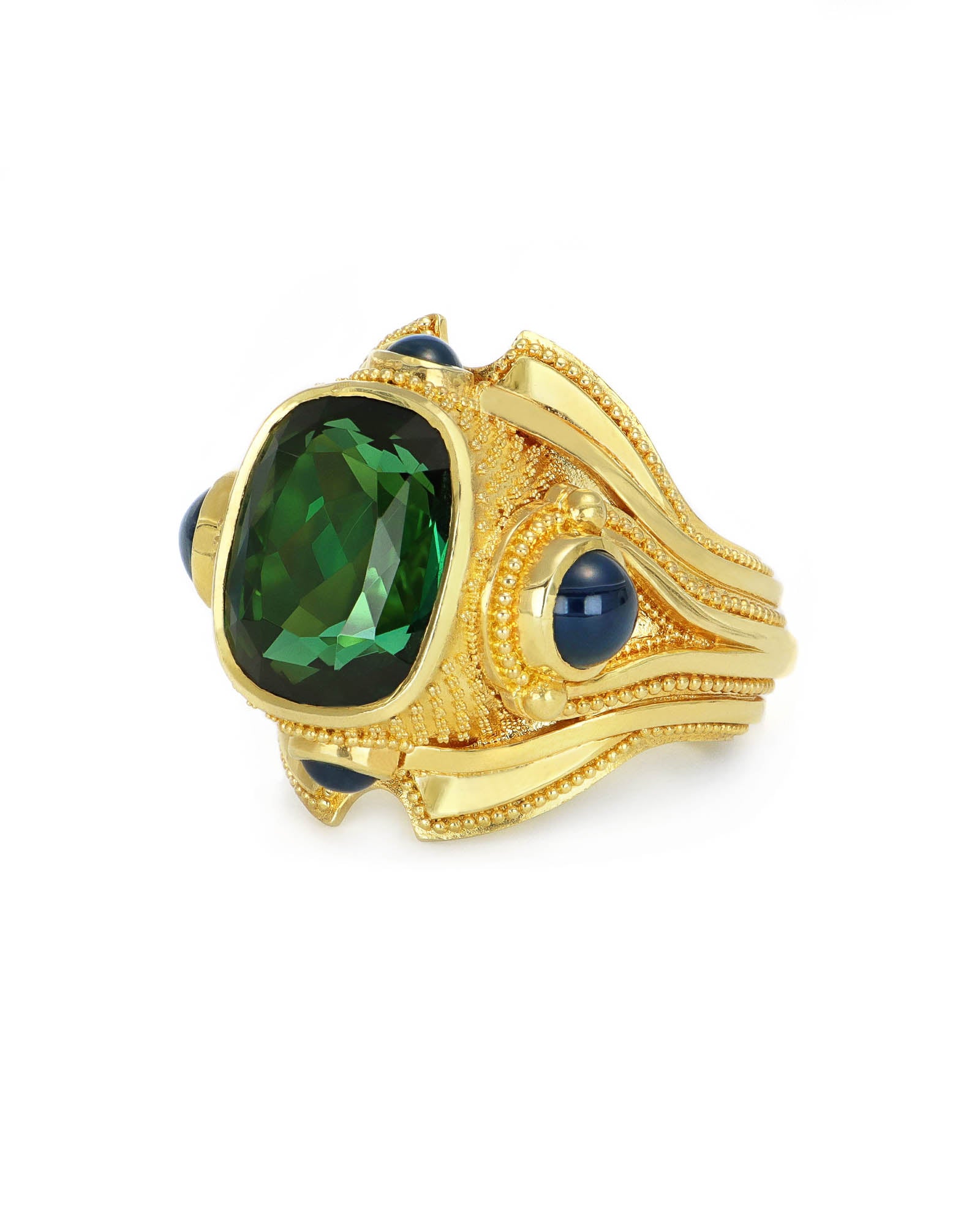 Green Tourmaline and Blue Sapphire Cocktail Ring