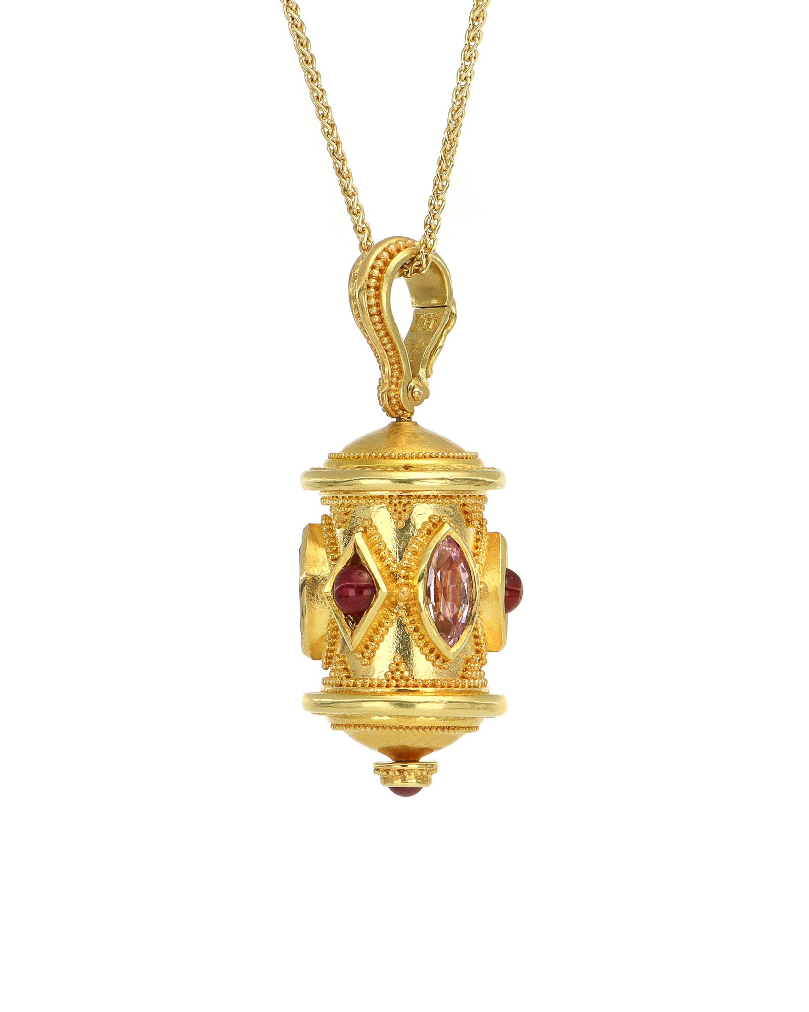 One of a Kind Pink and Ruby Prayer Wheel Pendant