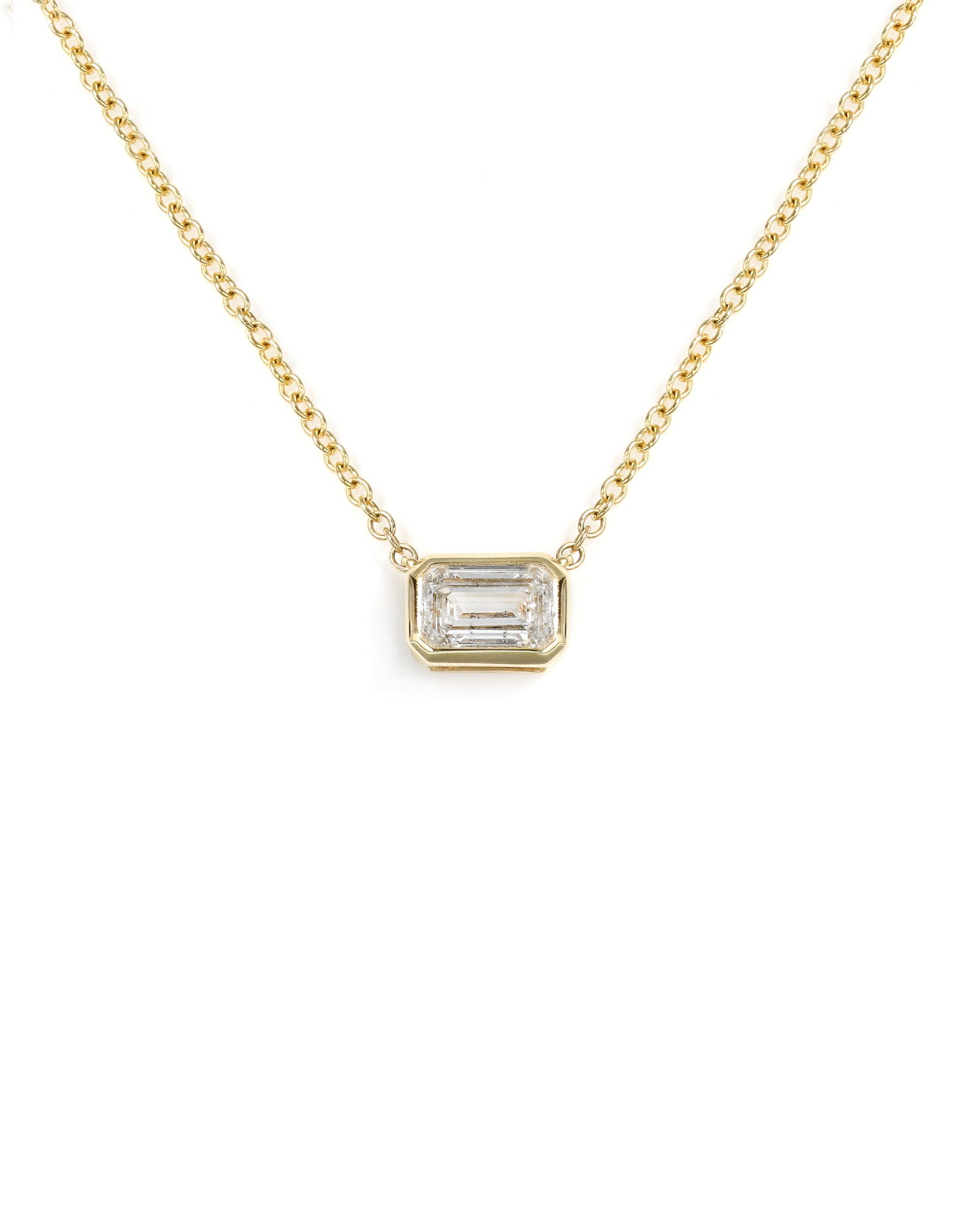 Lab Diamond Emerald Bezel Necklace