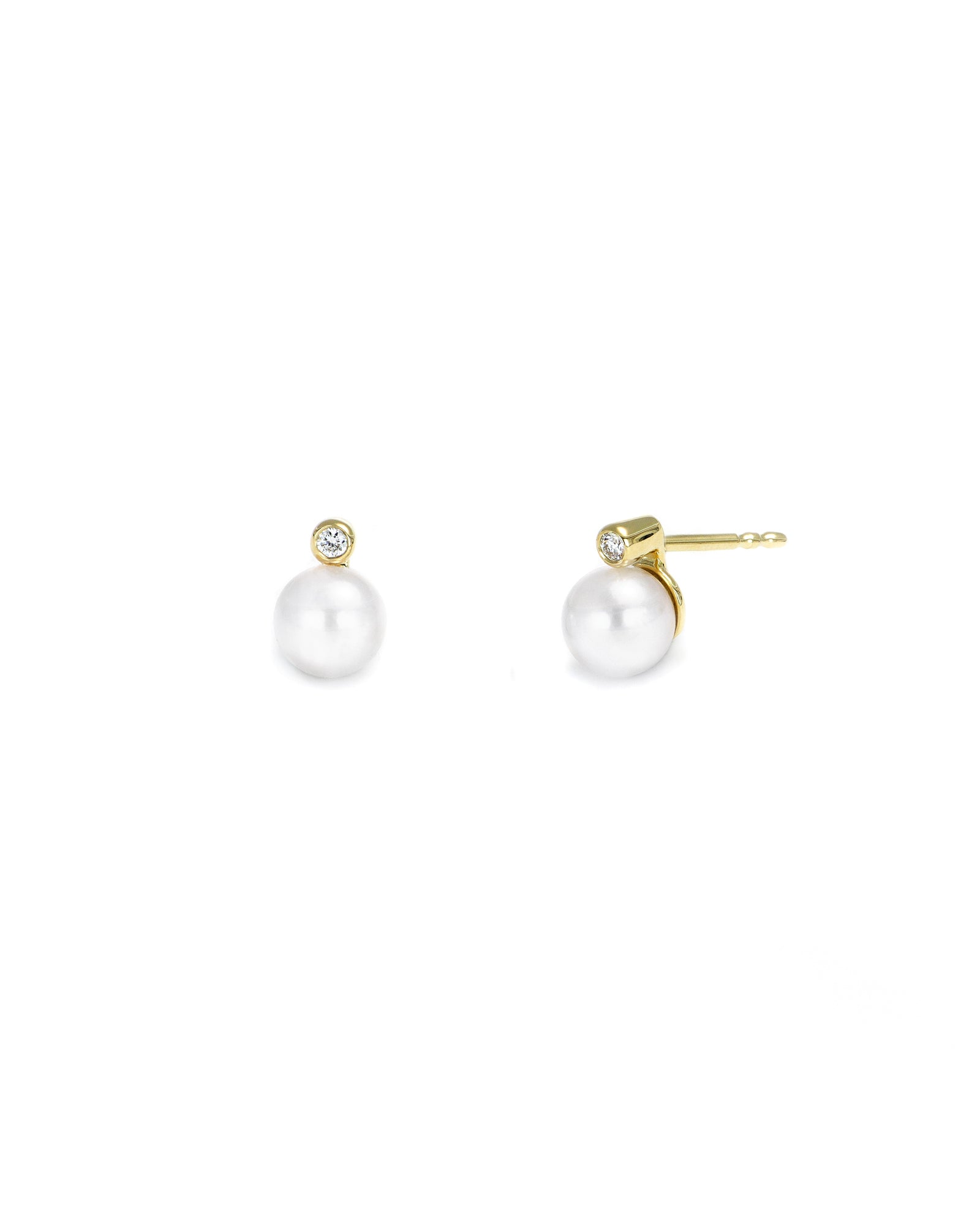 Yellow Gold Pearl Diamond Studs