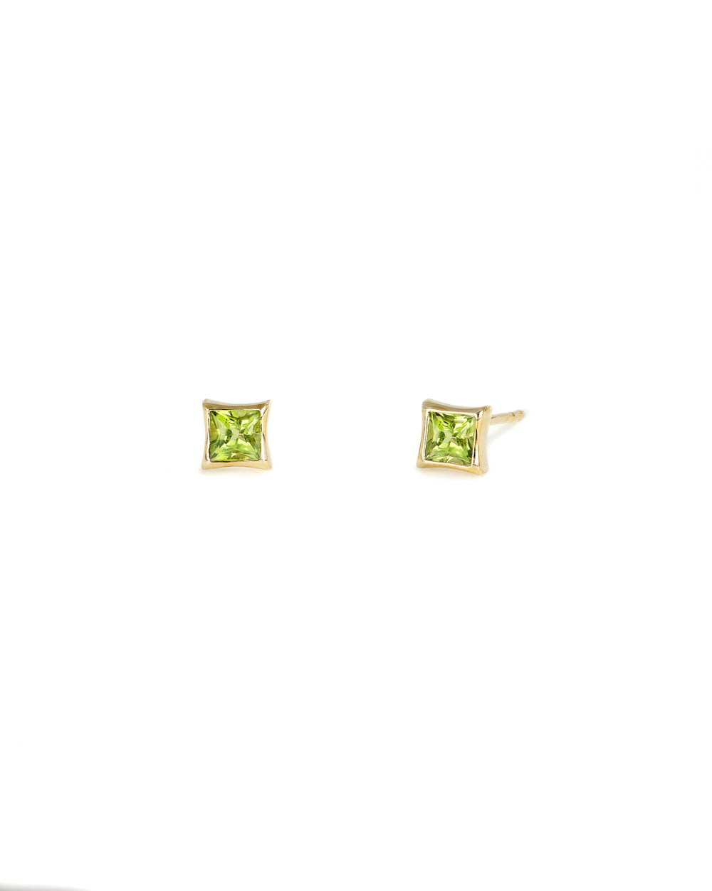 Princess Cut Peridot Studs