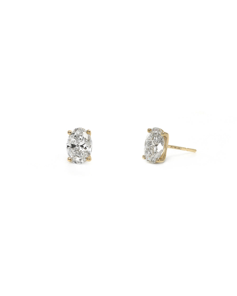 2ct Oval Lab Grown 4 Prong Yellow Gold Stud Earrings