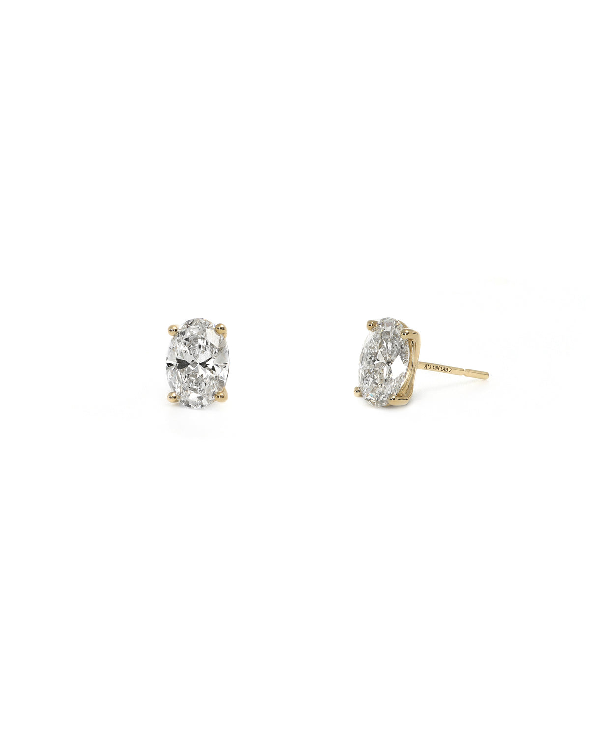 2ct Oval Lab Grown 4 Prong Yellow Gold Stud Earrings