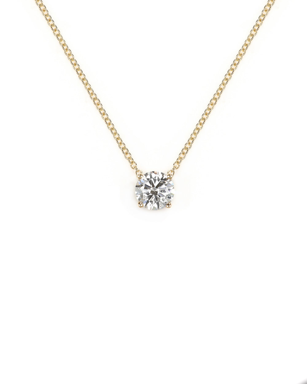 1ct Lab Diamond Solitaire Yellow Gold Necklaces