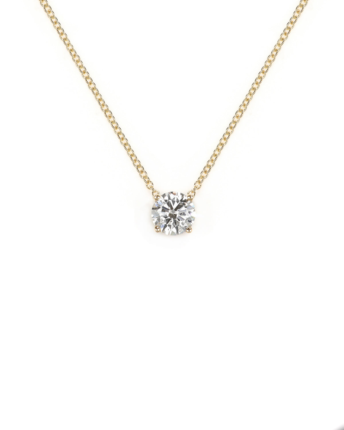 1ct Lab Diamond Solitaire Yellow Gold Necklaces