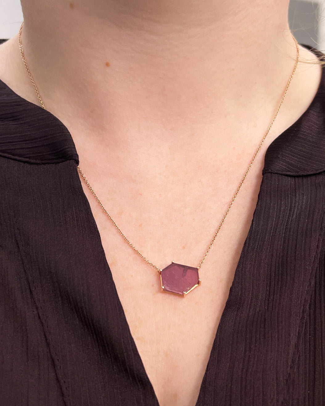Floating Geometric Pink Sapphire Necklace