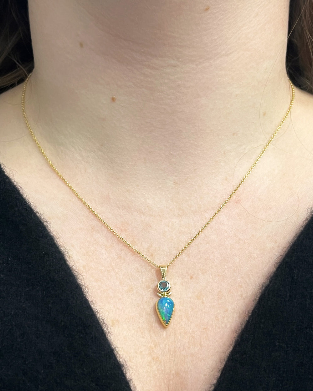 Blue Topaz and Opal Pendant