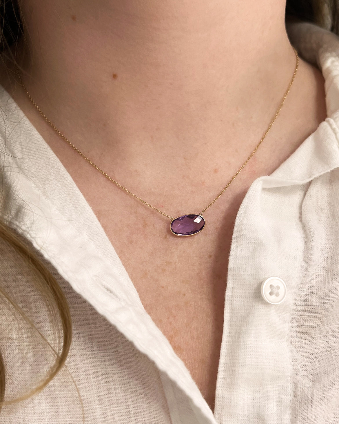 Faceted Oval Amethyst Necklace