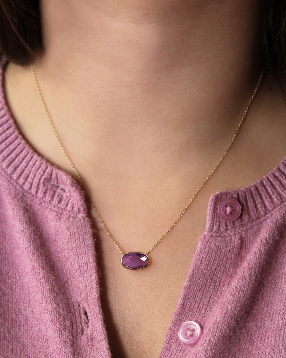 Faceted Oval Amethyst Necklace