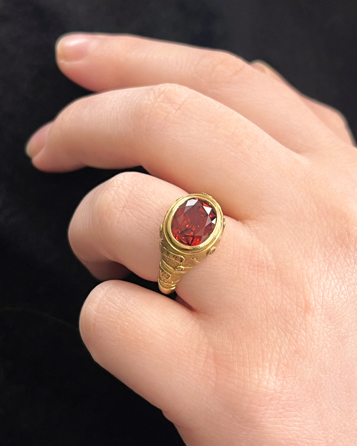 Sea Grass Spessartite Garnet Ring