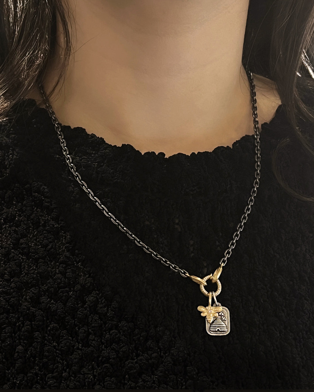 Dainty Diamond Beehive and Bee Charm