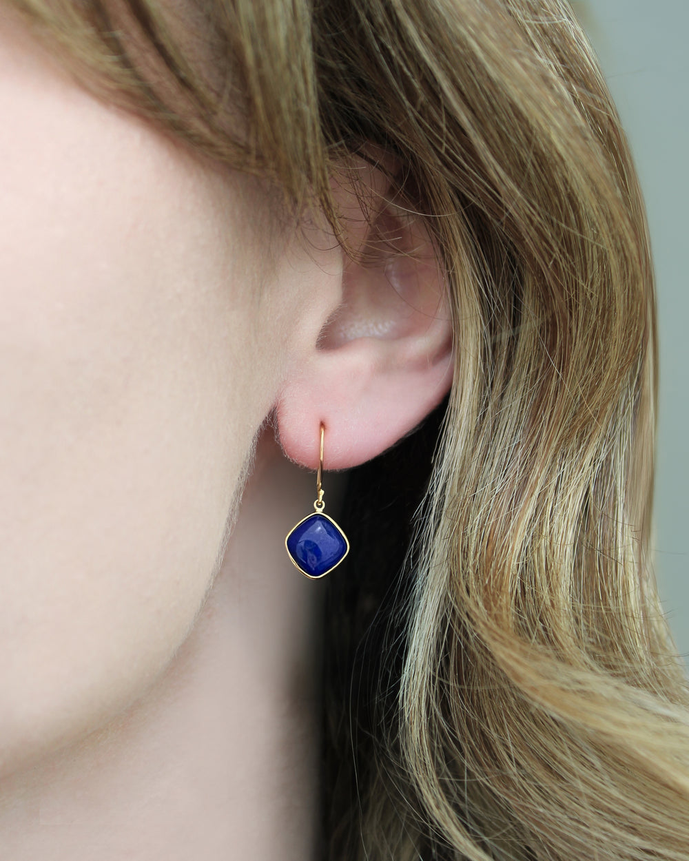 Cushion Lapis Drop Earrings