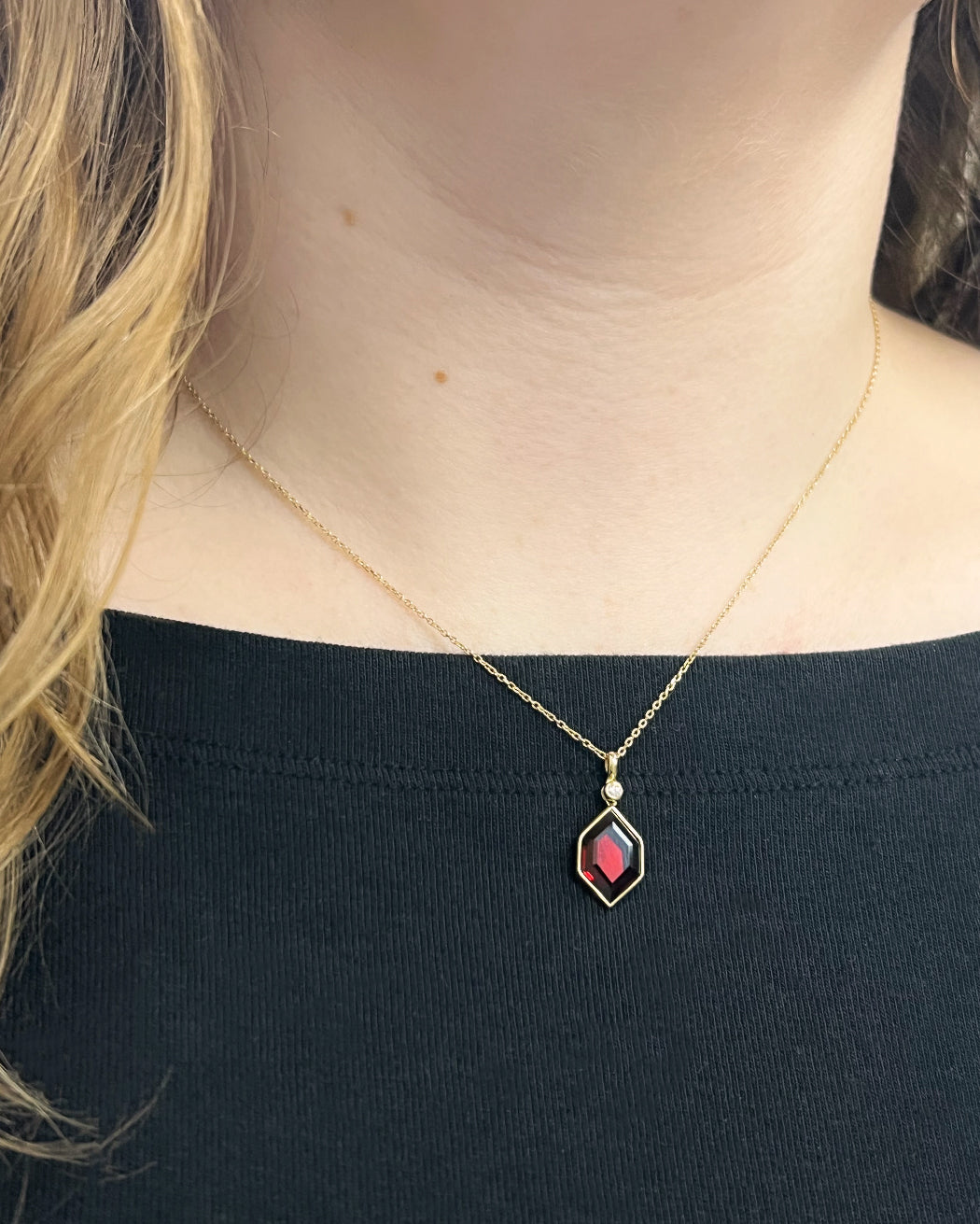 Garnet  Hexagon Pendant