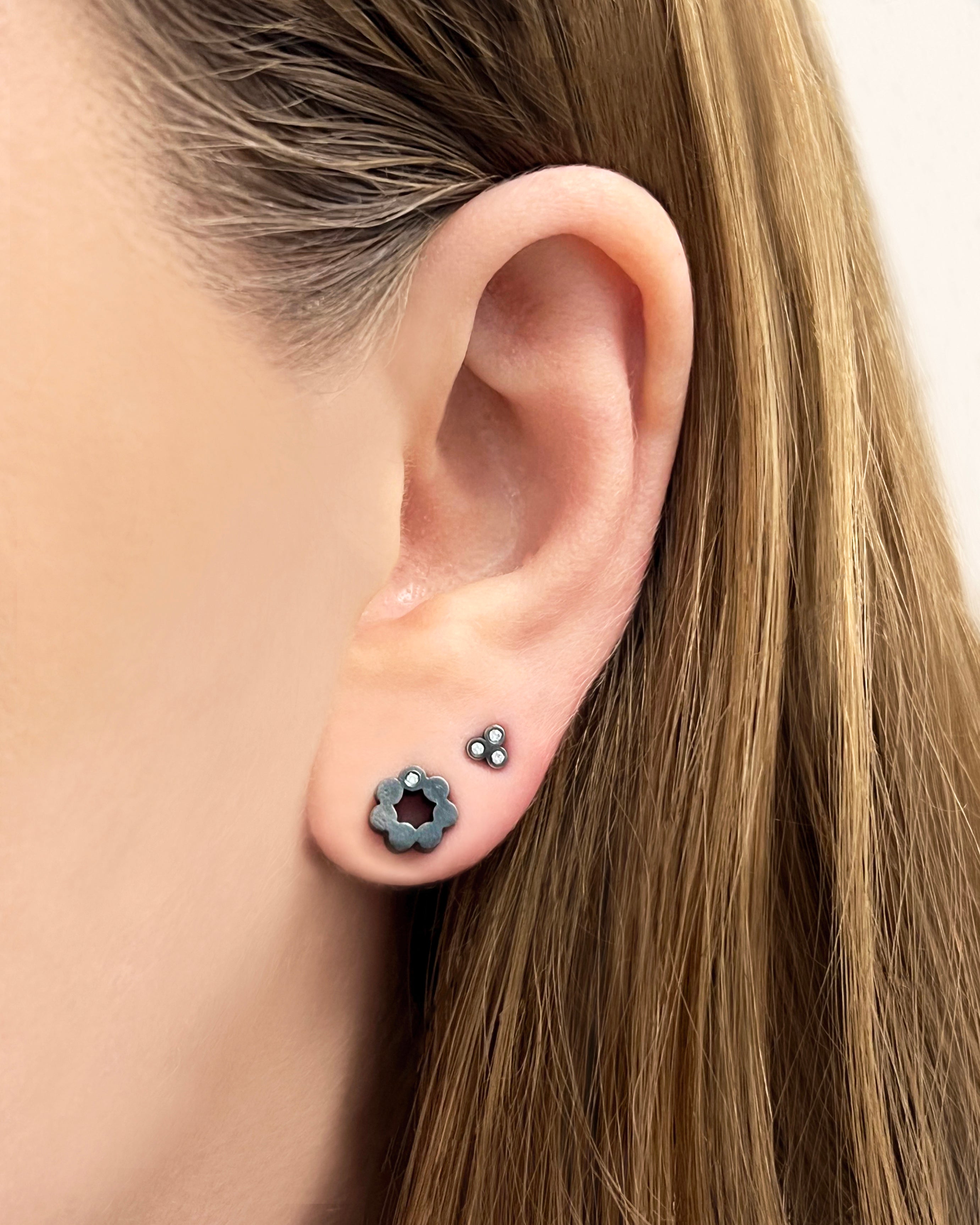 Circle Dot Diamond Post Earrings