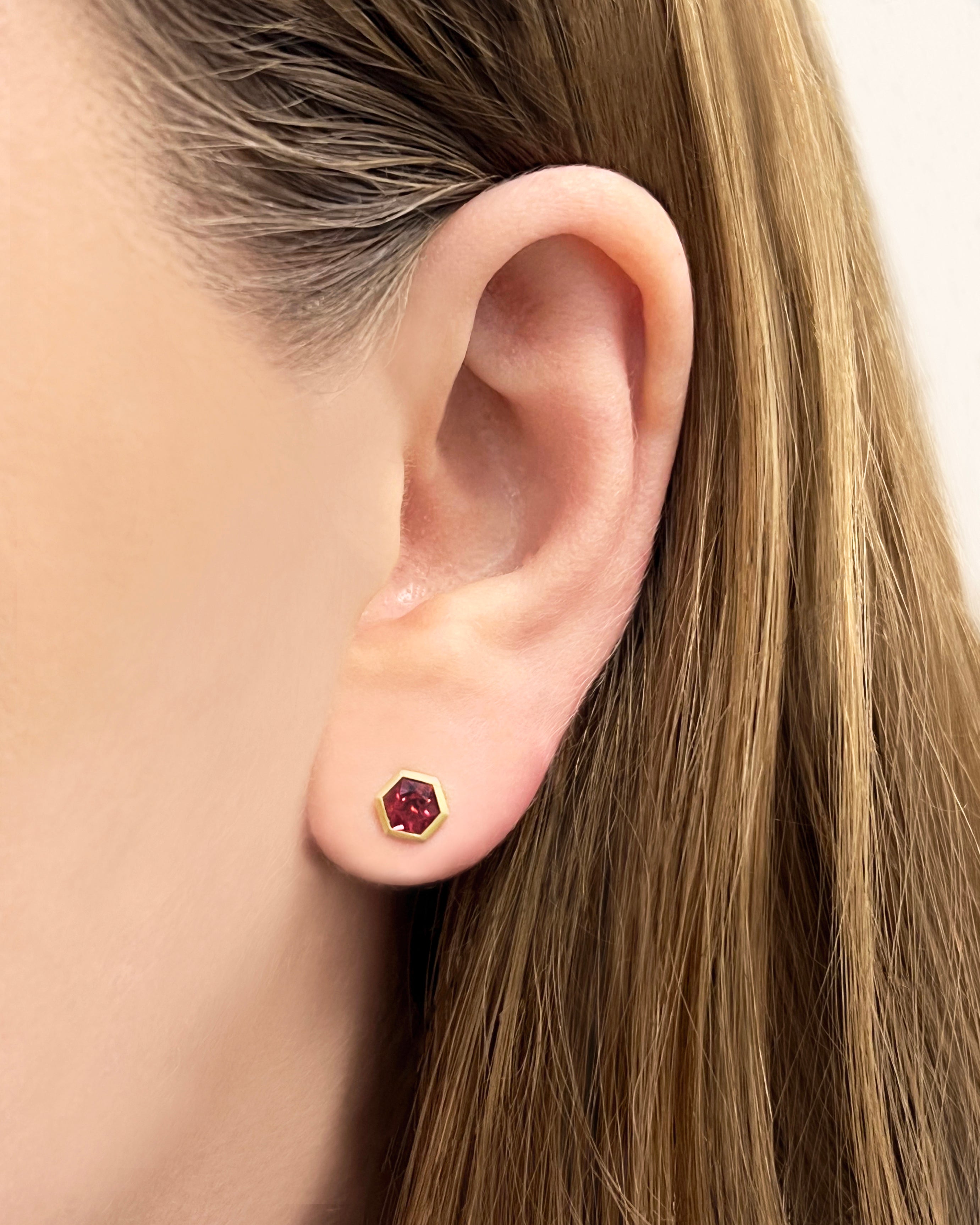 Hexagon Garnet Earrings