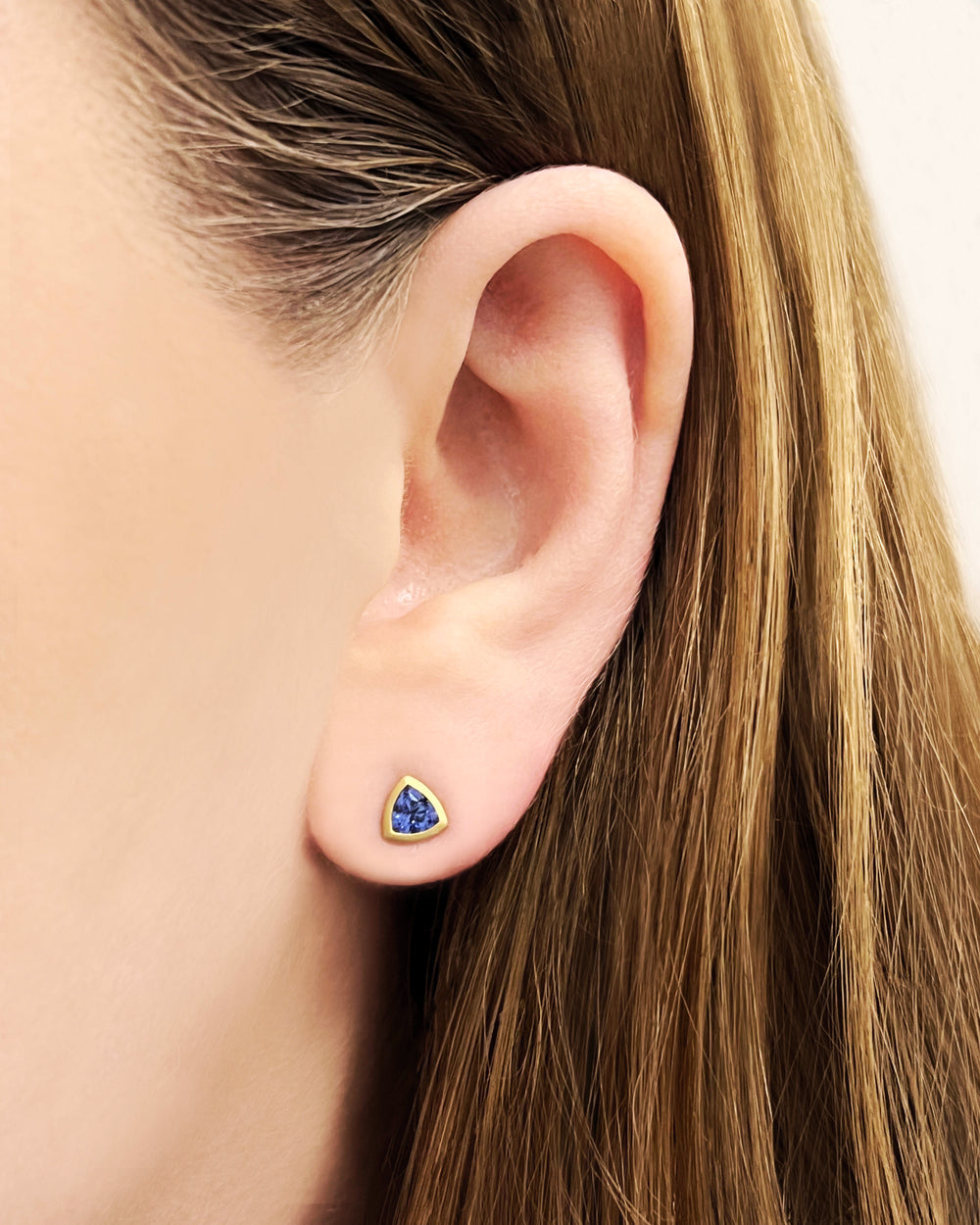 Trillion Tanzanite Bezel Stud Earrings