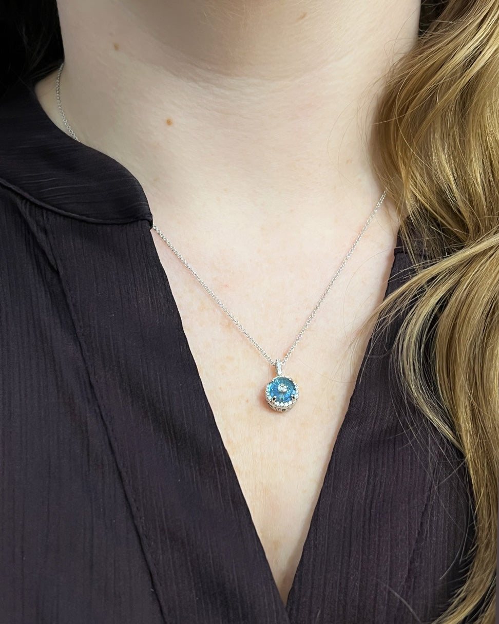 Montana Sapphire and Diamond Halo Pendant