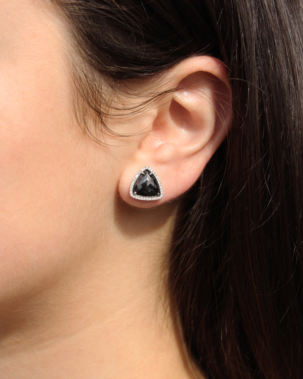 18kw Triangle Black Diamond Halo Studs