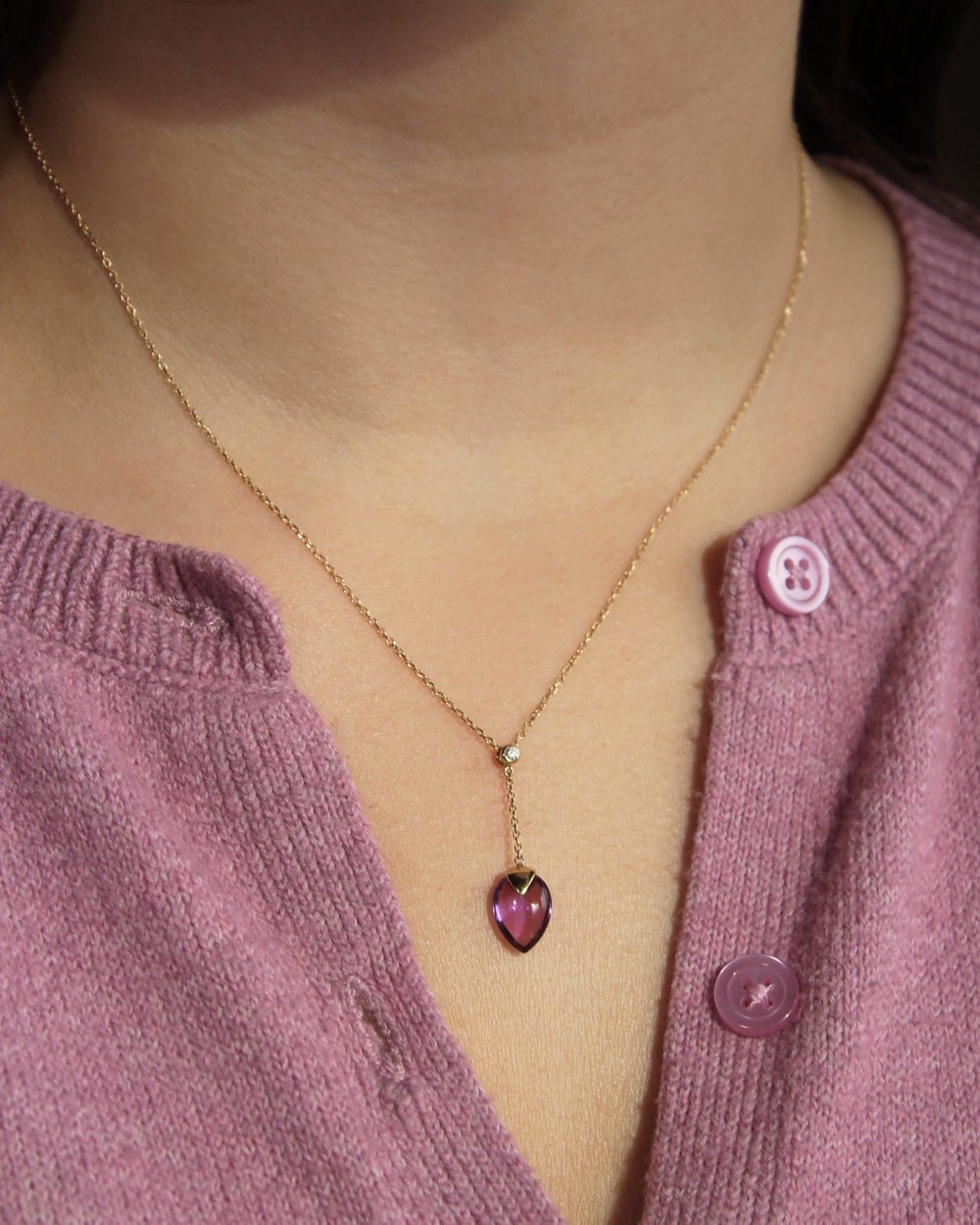 Smooth Amethyst Pear "Y" Necklace