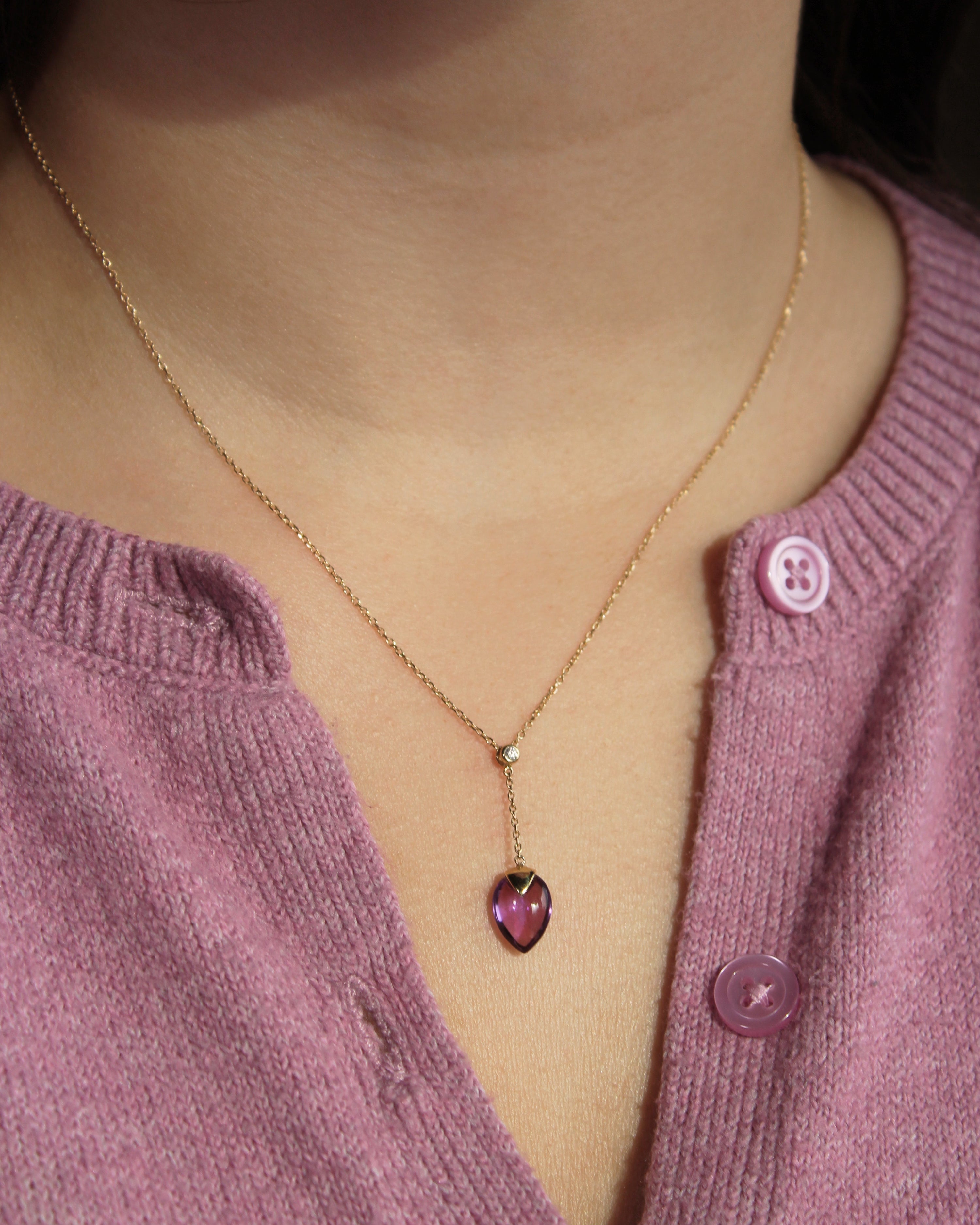 Smooth Amethyst Pear "Y" Necklace