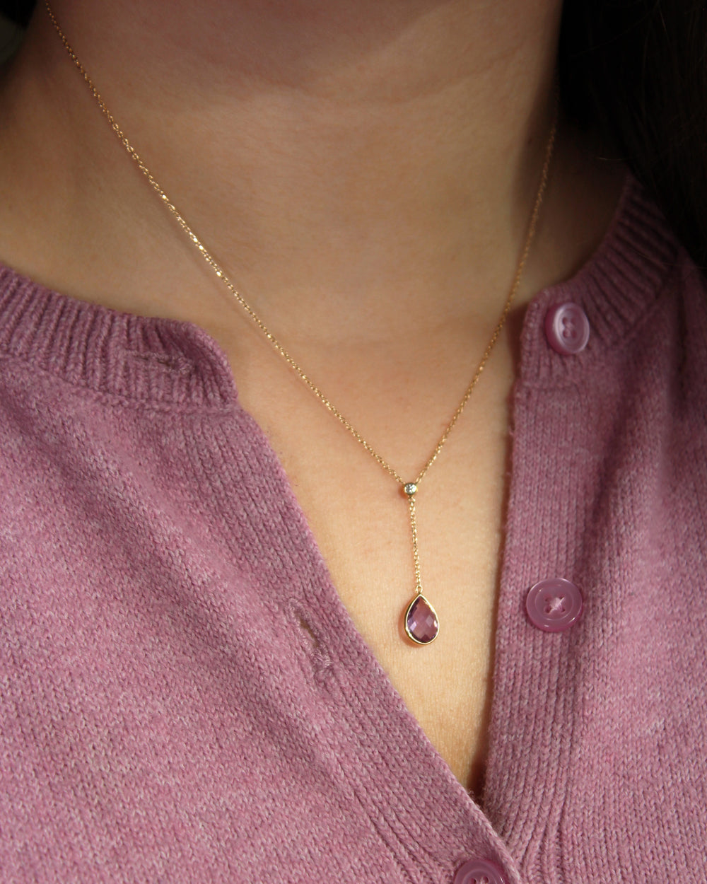 Faceted Amethyst Pear "Y" Necklace