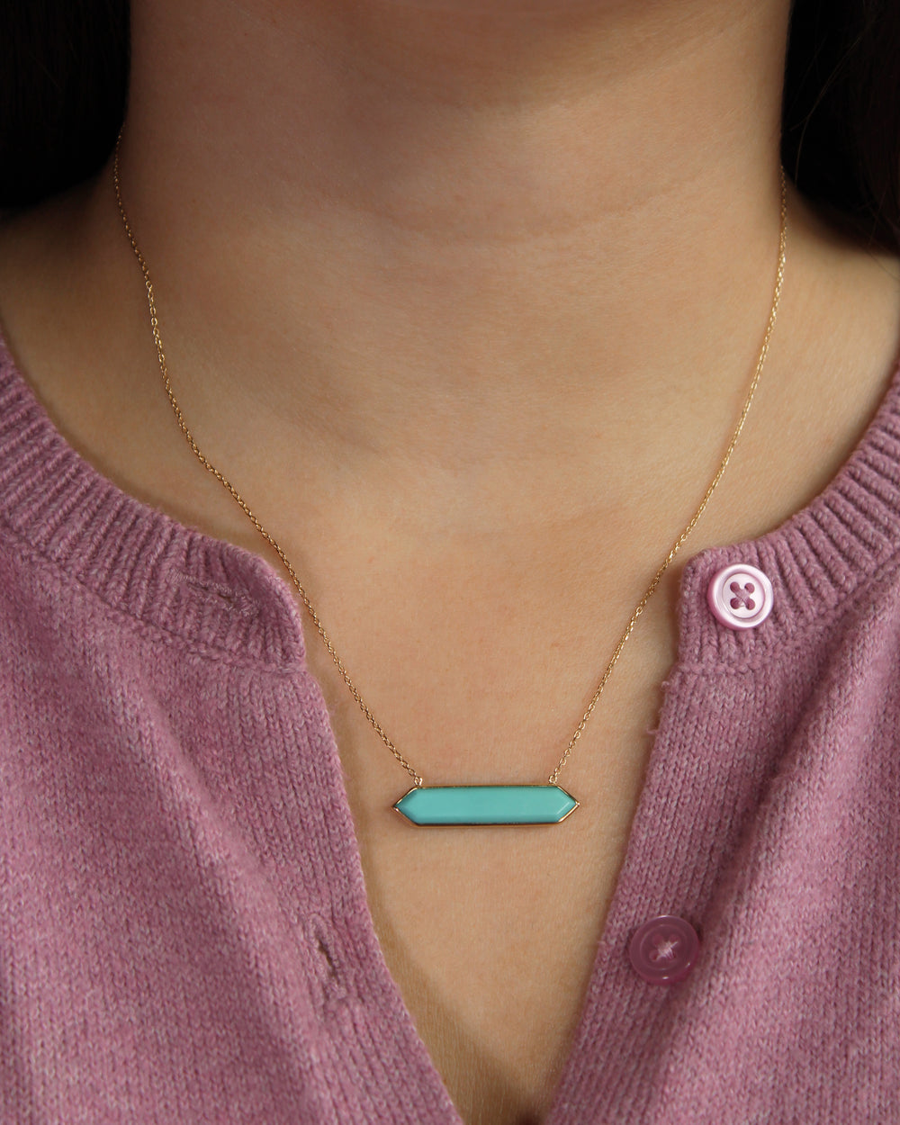 Elongated Hexagon Turquoise Necklace