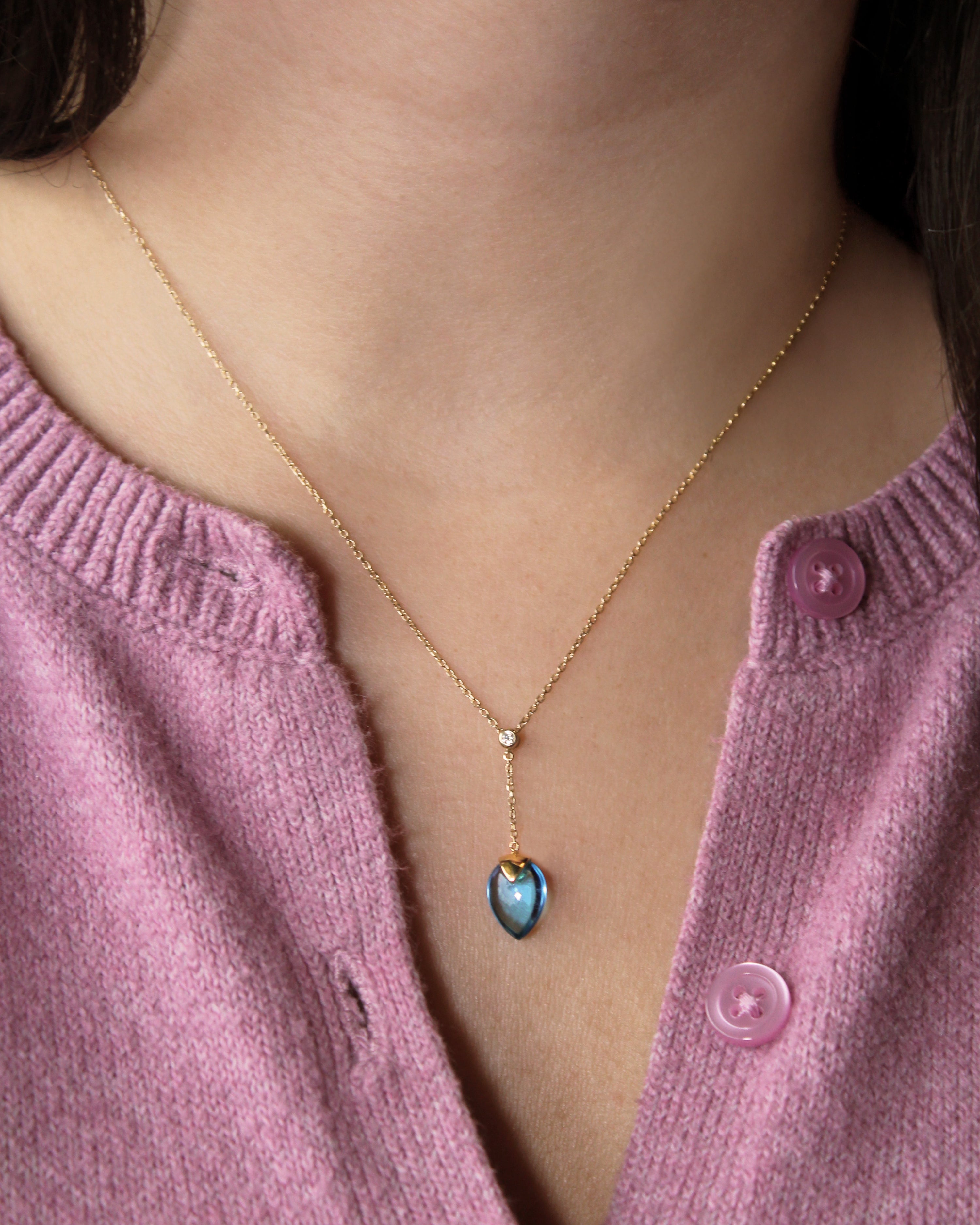 Smooth Topaz Pear "Y" Necklace