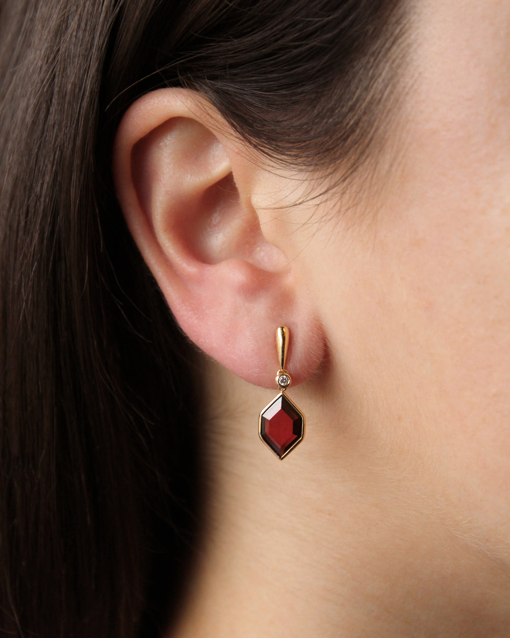 Garnet Hexagon Drop Earrings