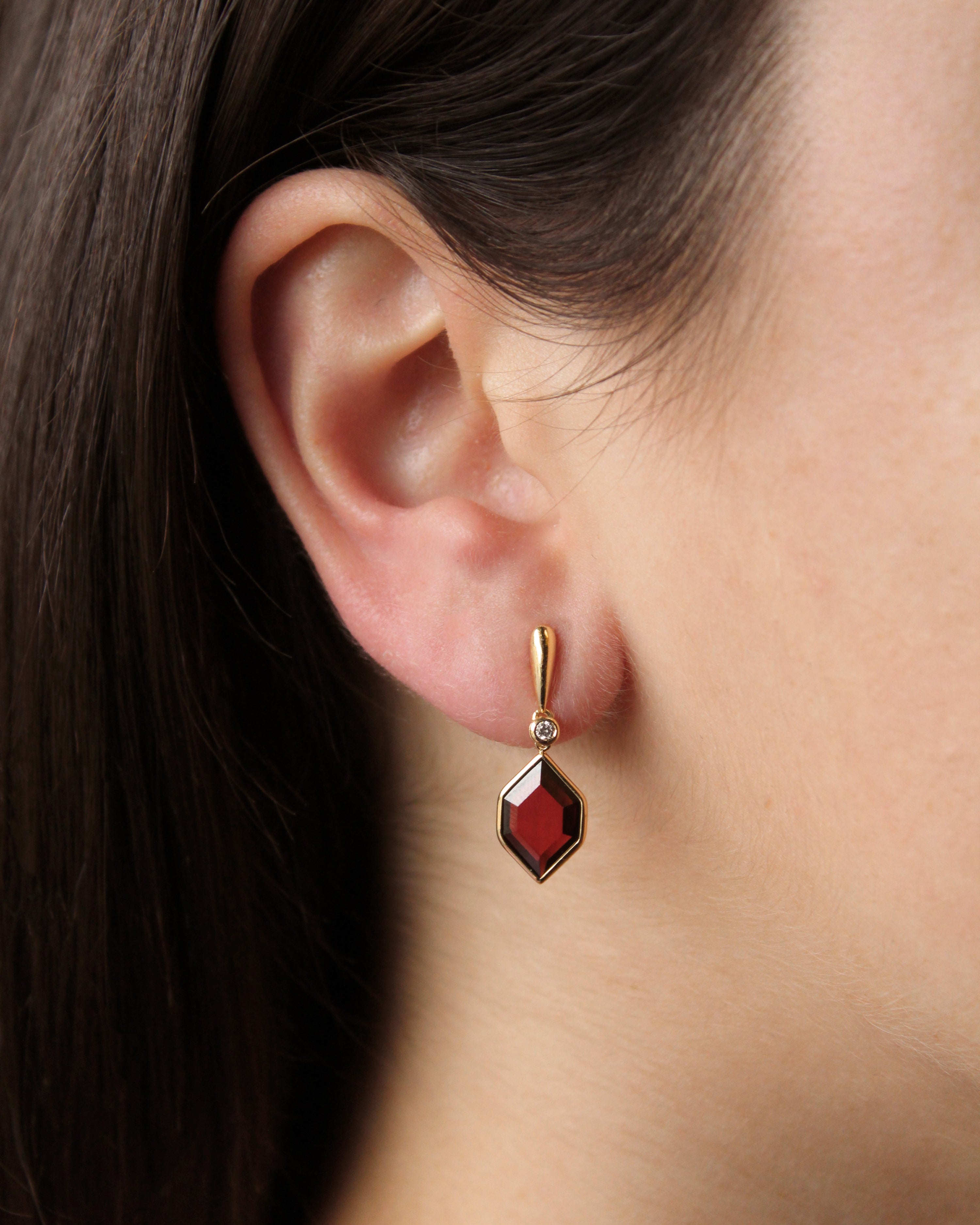 Garnet Hexagon Drop Earrings