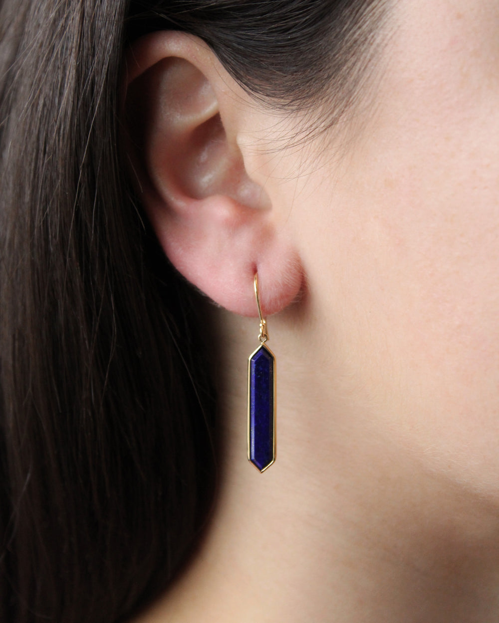 Hexagon Lapis Drop Earrings