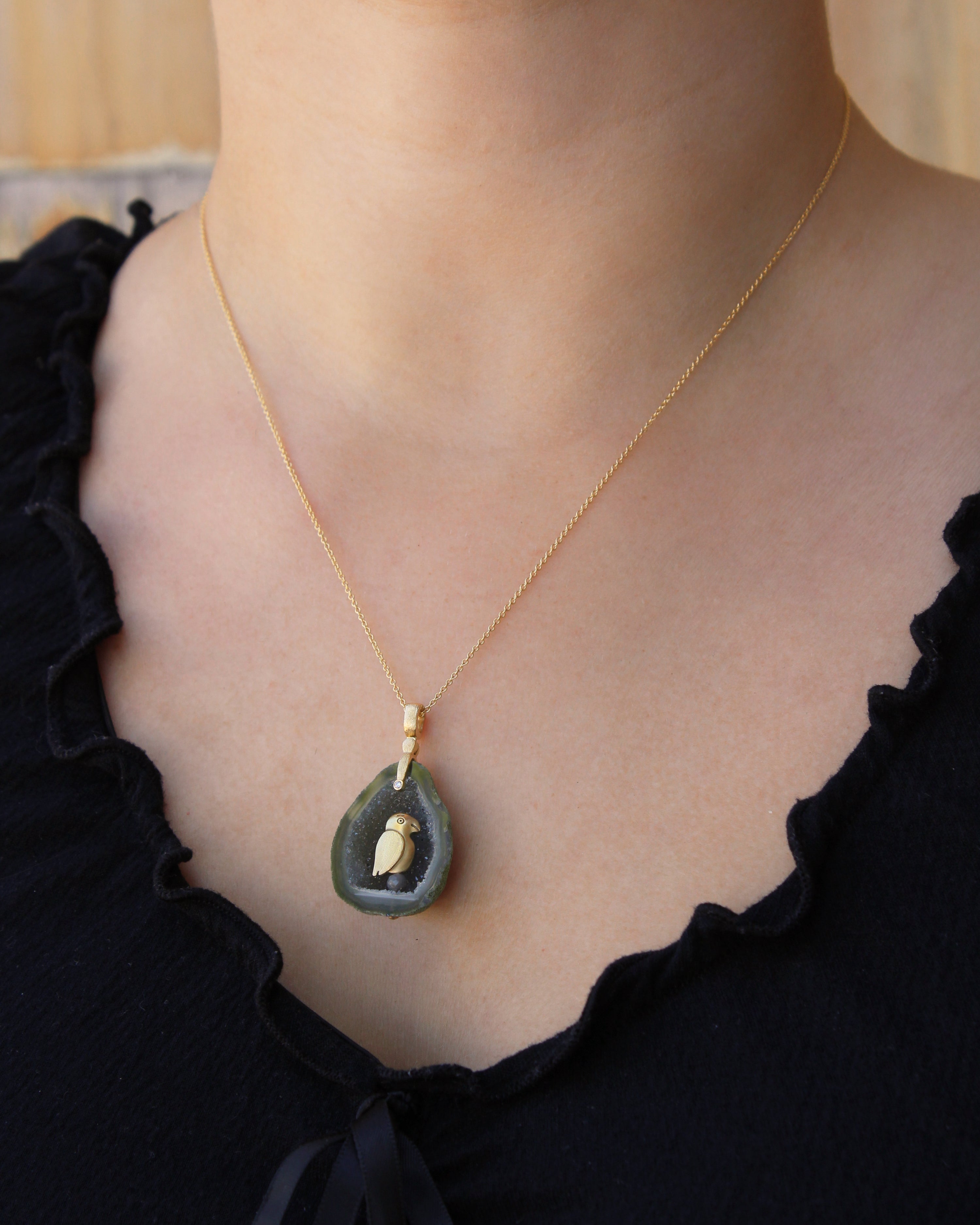 One of a Kind Geode Pendant Fable Animals and Strange Characters