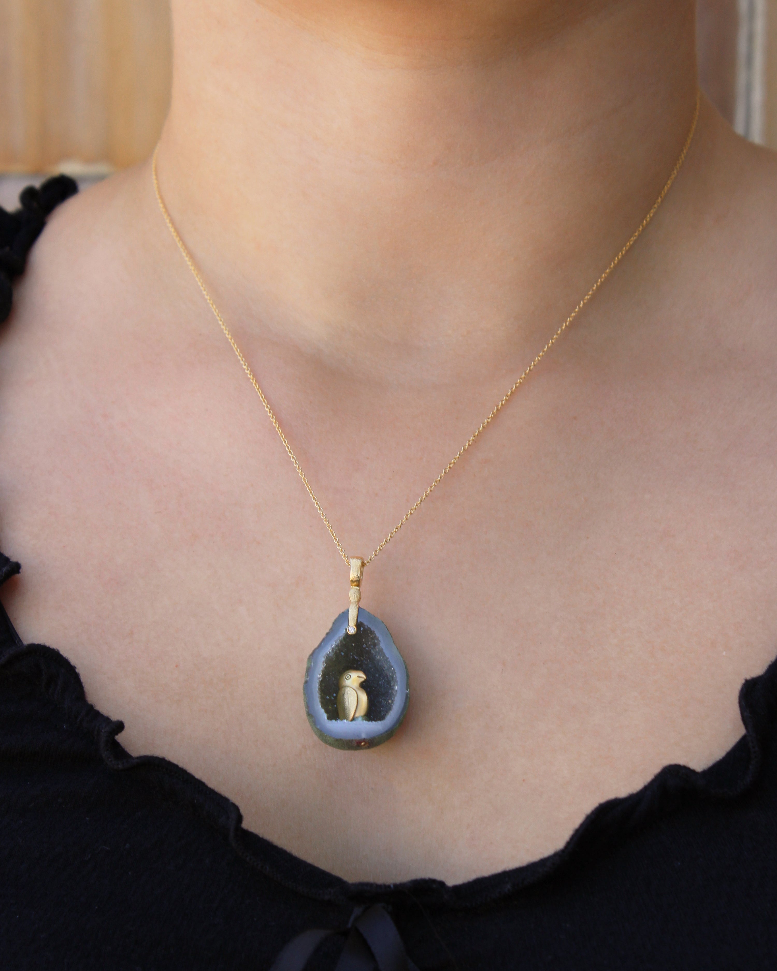 One of a Kind Geode Pendant Fable Animals and Strange Characters