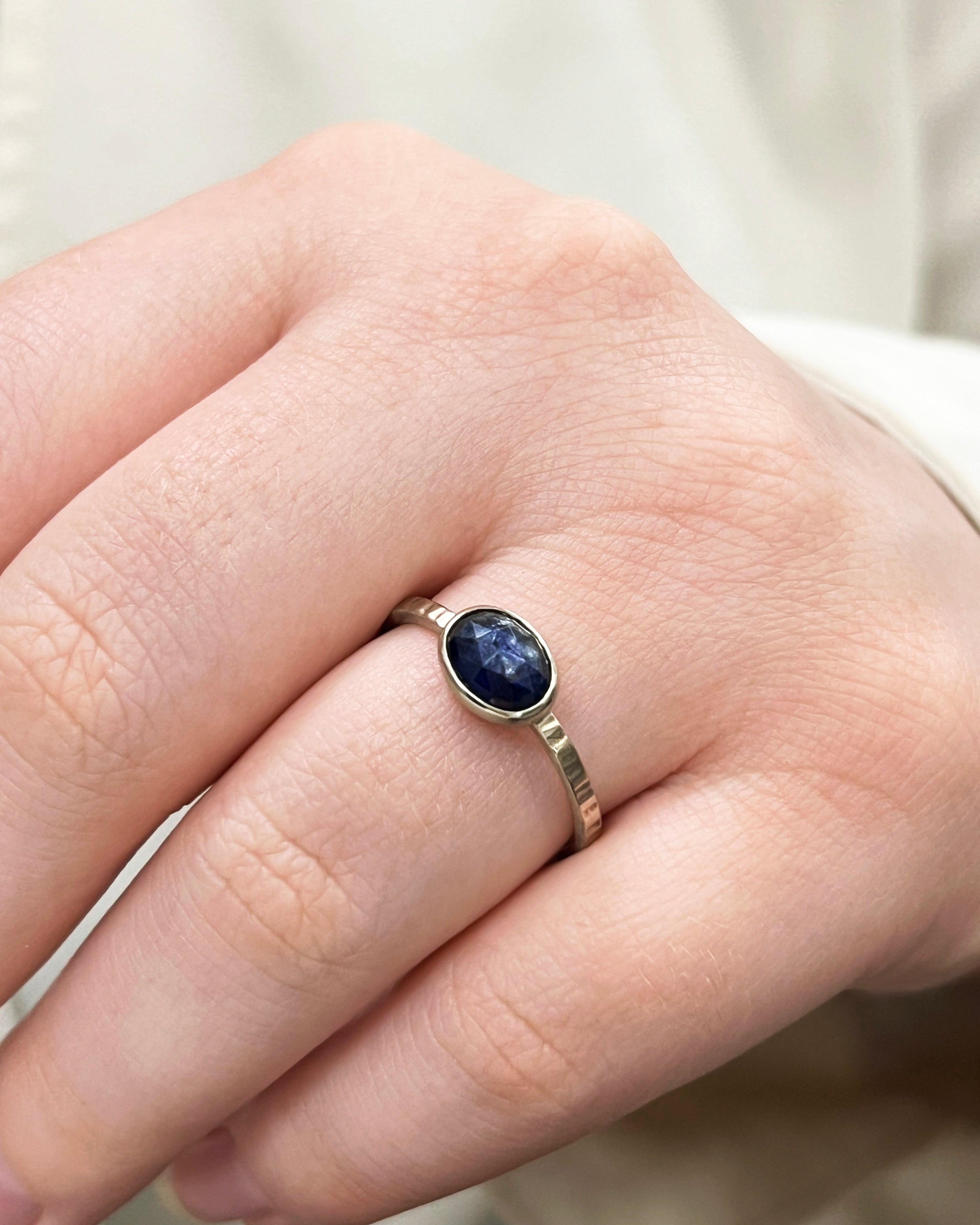 Oval Blue Rose Cut Sapphire Ring