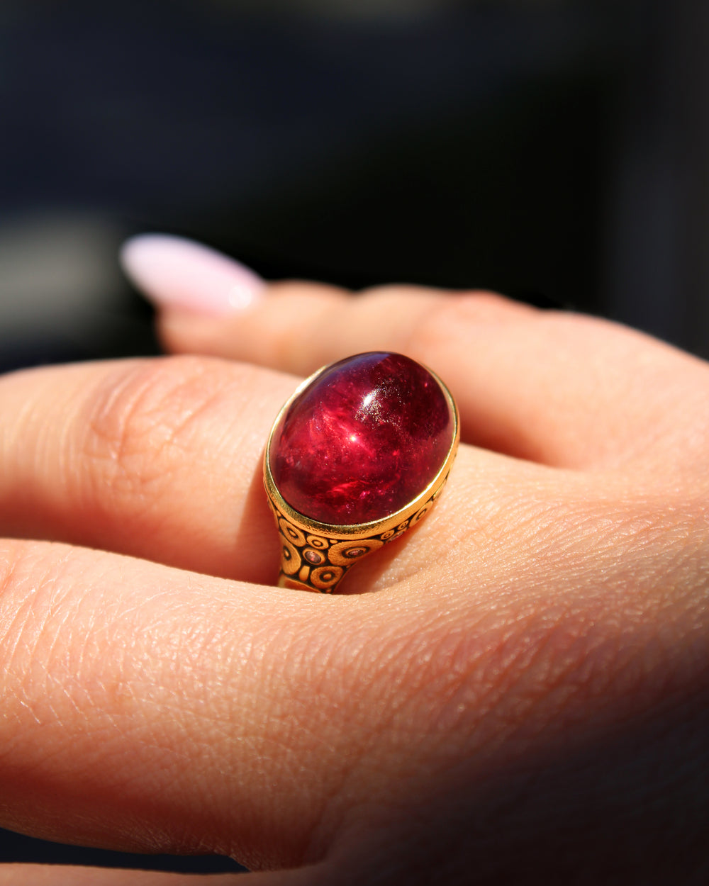 Pink Tourmaline Circle Set Ring