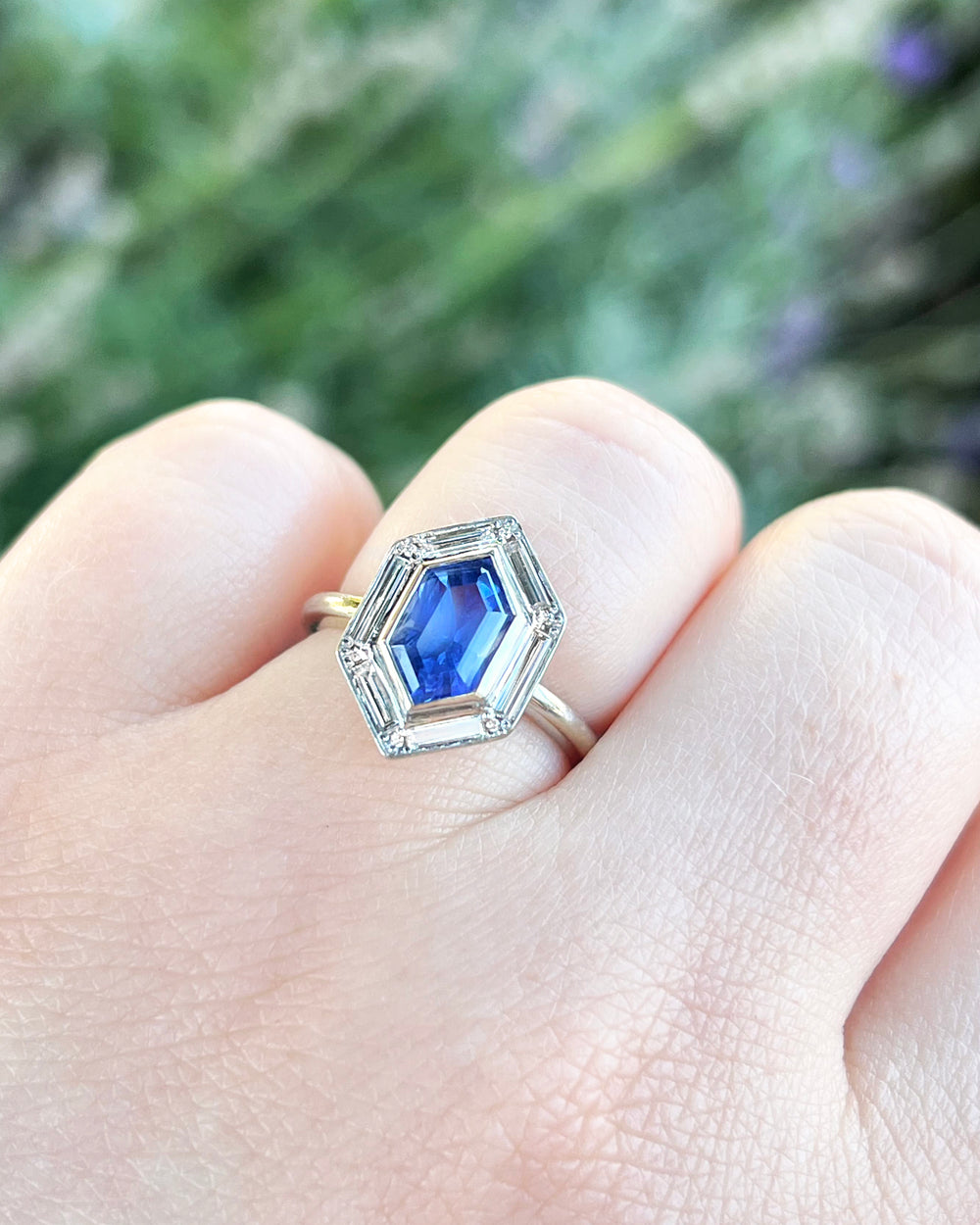 Elongated hexagon Sapphire Ring