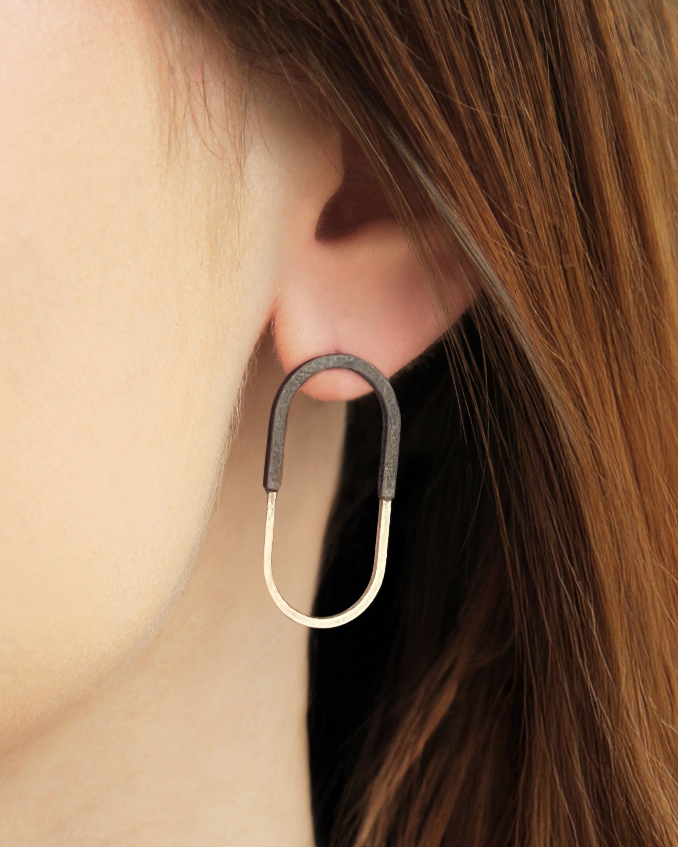 Two-Tone Oval Post Earrings