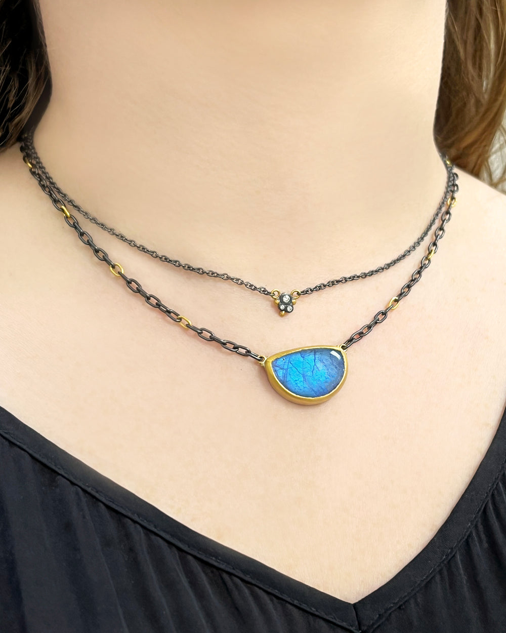 Freeform Labradorite Two Tone necklace