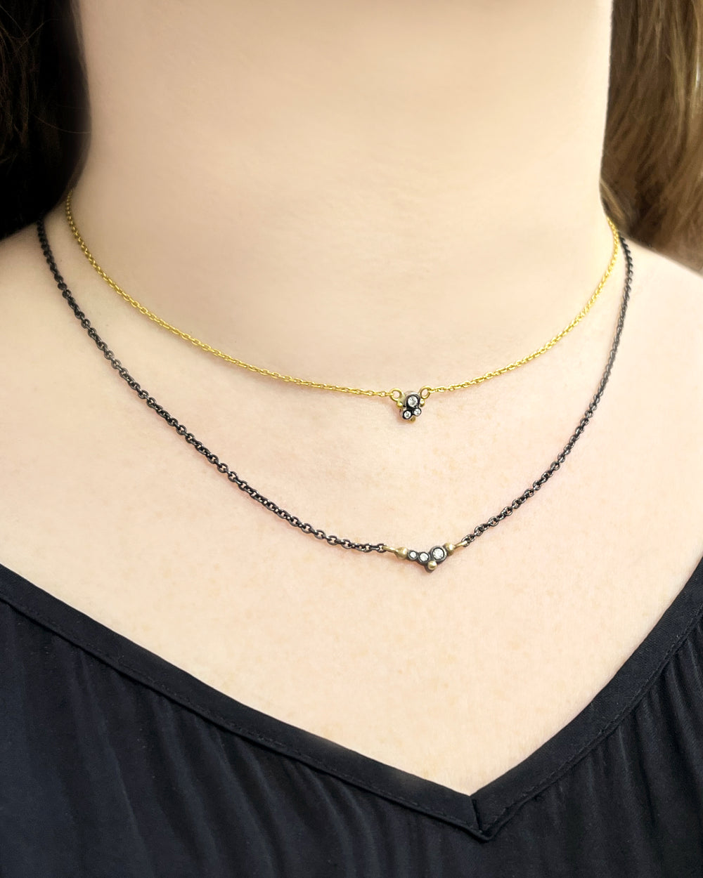 Gold dainty diamond cluster necklace