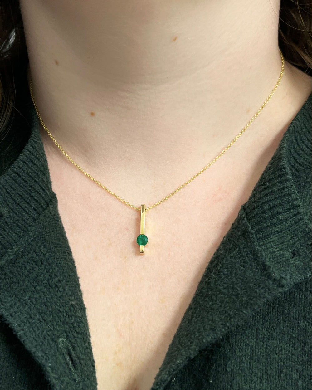 Yellow Gold Emerald Bar Pendant