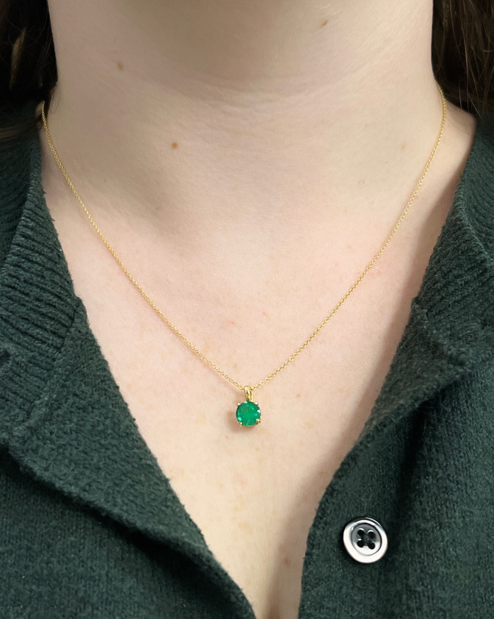 Yellow Gold 5mm Emerald Pendant