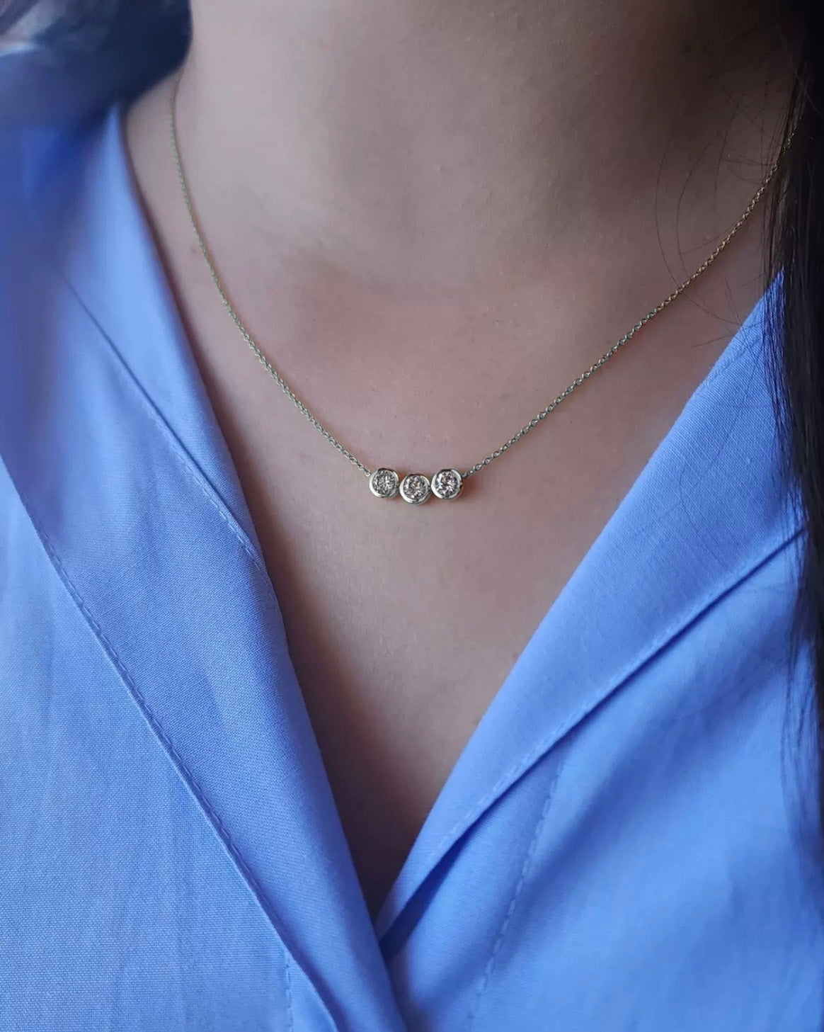 Three-Stone Lab Diamond Bezel Pendant