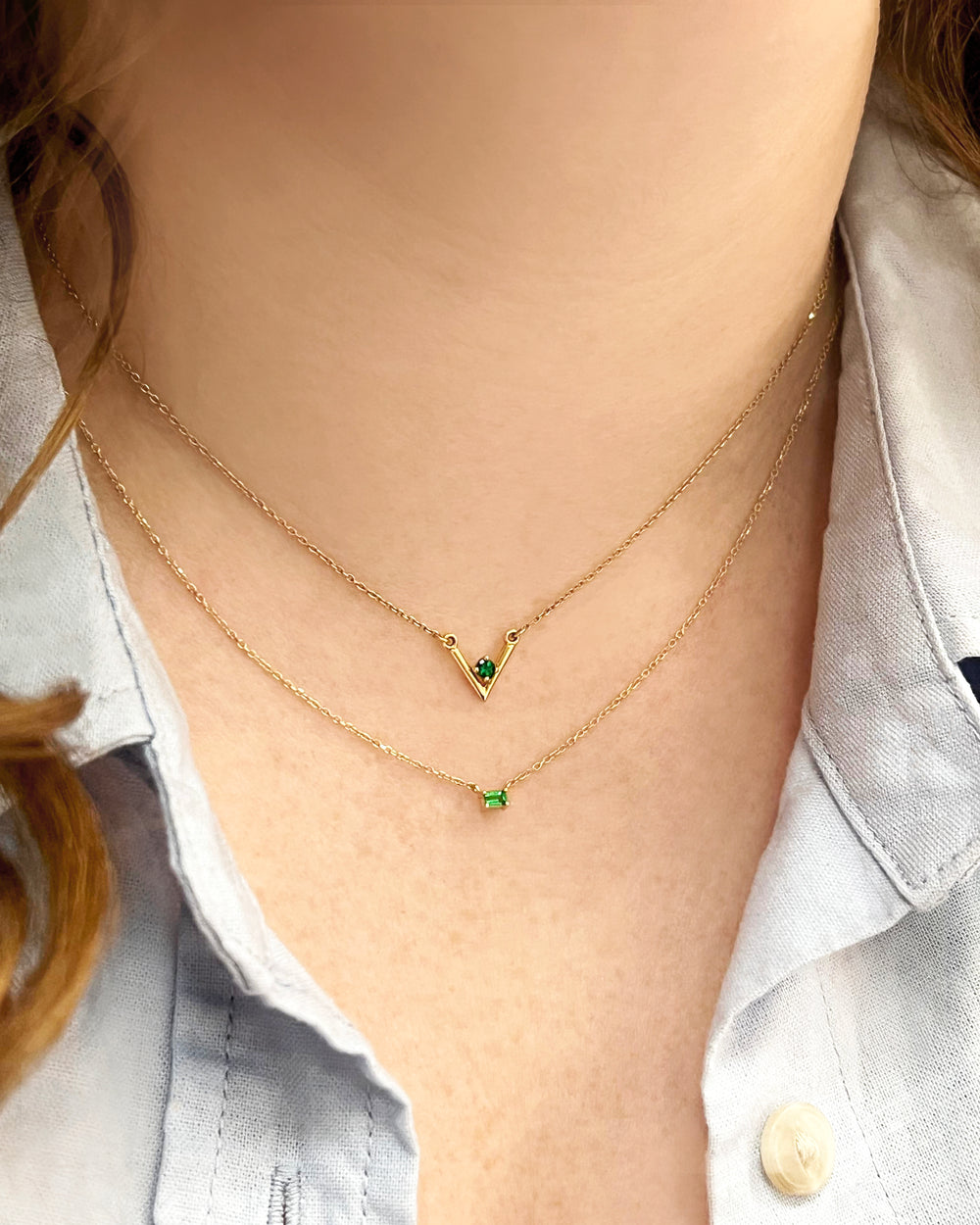Lab Emerald V Necklace