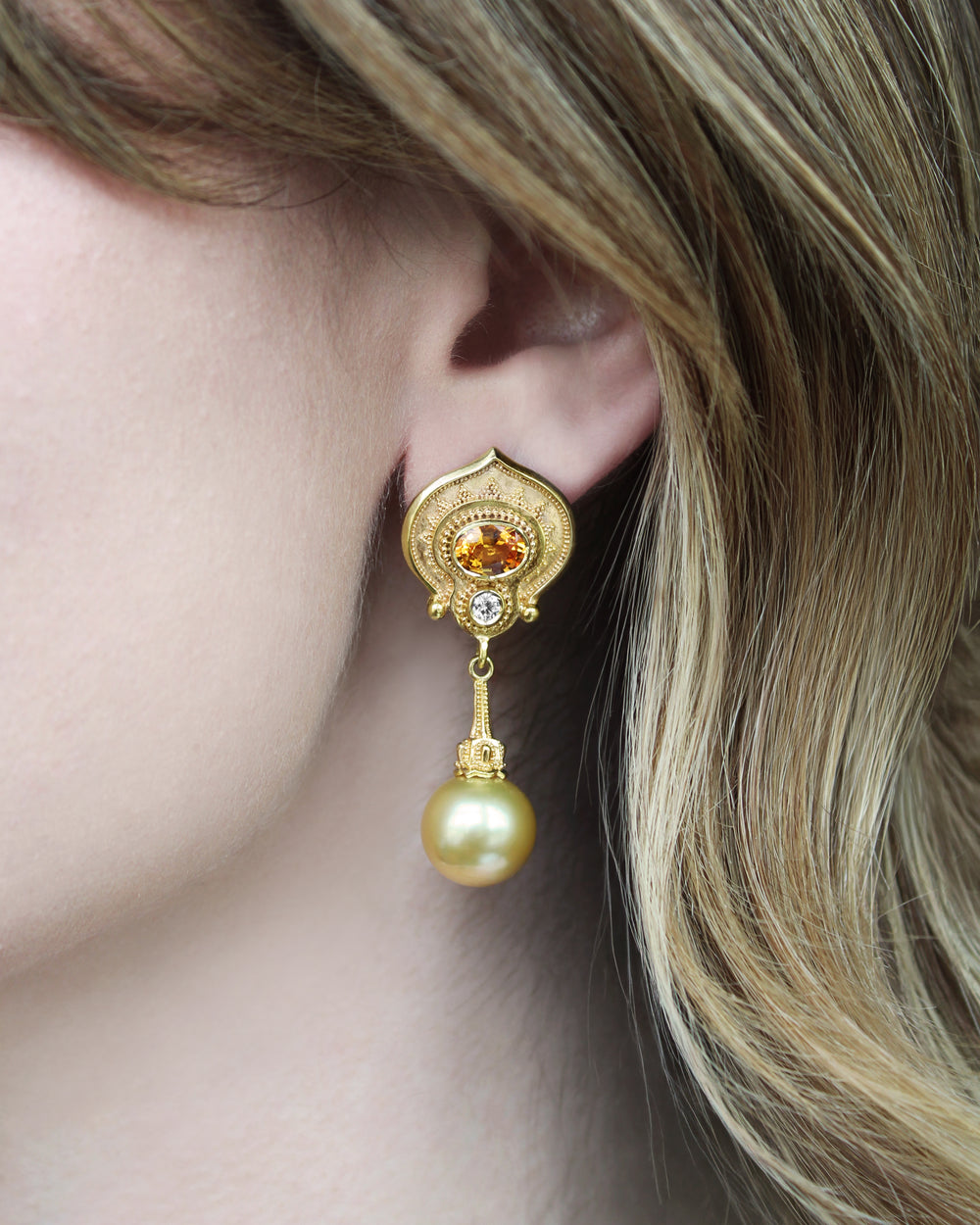 Golden Sapphire Pearl Drop earrings
